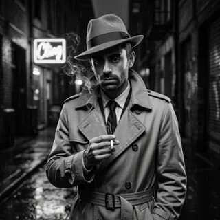 AI portrait of a man styled in the 1940s film noir era, 250 Years of America 4th of July photo