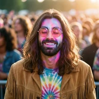 AI portrait of a man styled in the 1960s Woodstock era, 250 Years of America 4th of July photo