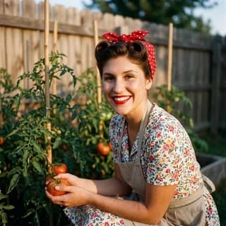 AI portrait of a woman styled in the 1940s WWII home front era, 250 Years of America 4th of July photo