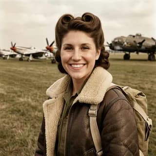 AI portrait of a woman styled in the 1940s aviator era, 250 Years of America 4th of July photo