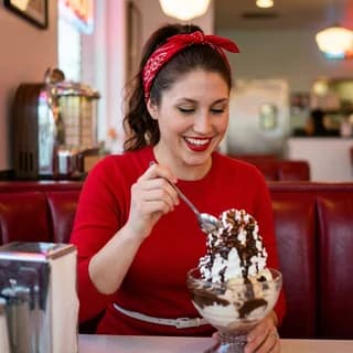 AI portrait of a woman styled in the 1950s American diner era, 250 Years of America 4th of July photo