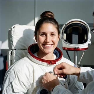 AI portrait of a woman styled in the 1960s Apollo space race era, 250 Years of America 4th of July photo