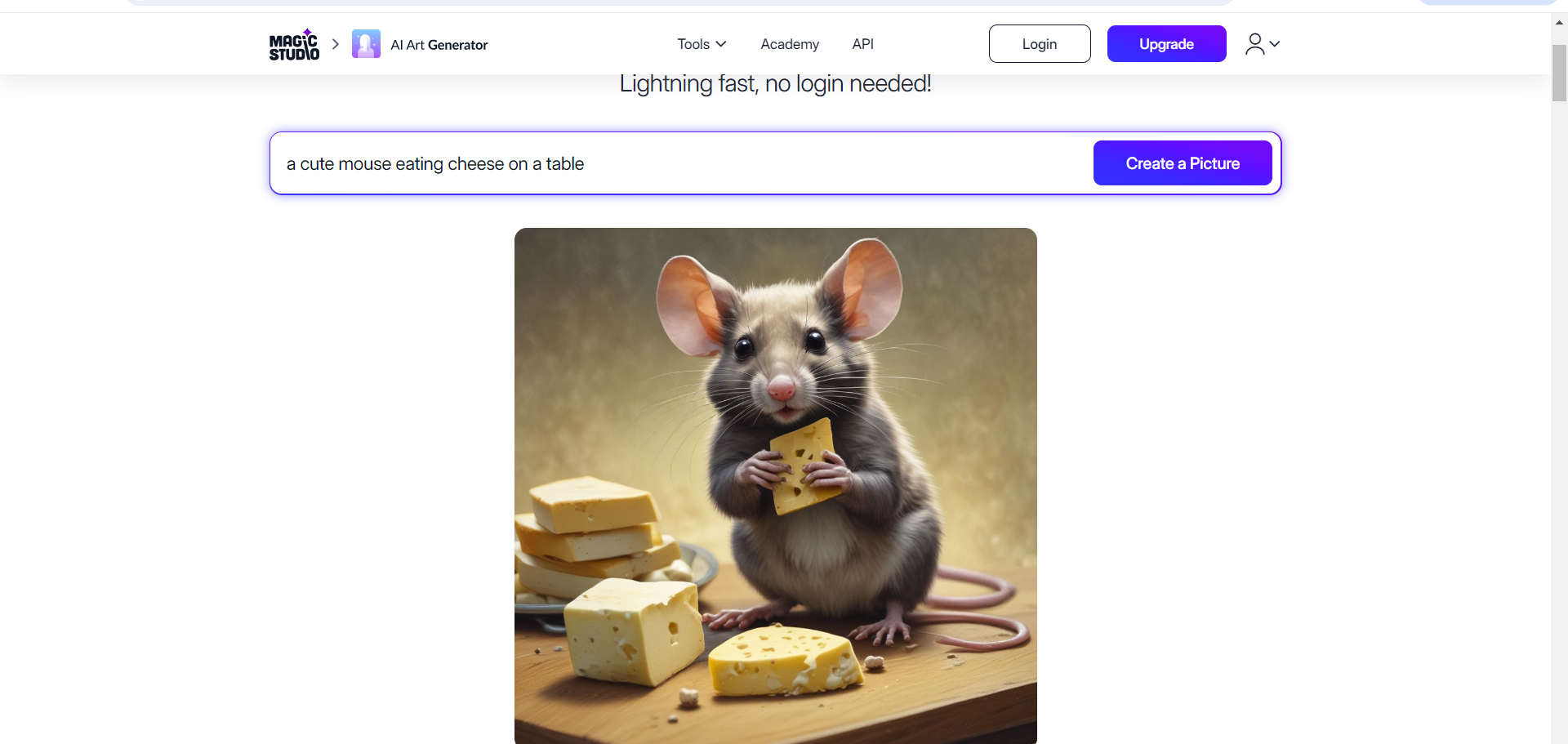 A picture of a mouse eating cheese while sitting on a table created by an AI art generator 