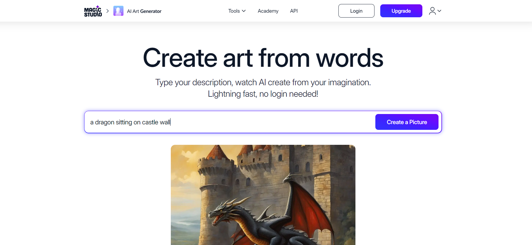 AI Art Generator by Magic Studio helps you to create AI art by just inserting a basic prompt