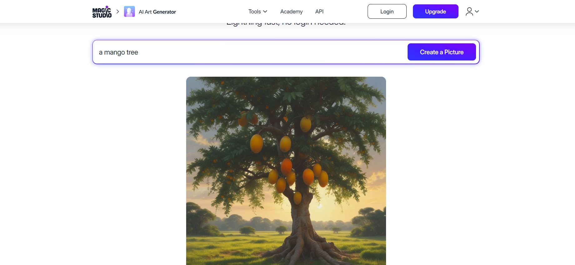 An image of a mango tree generated by an AI art generator