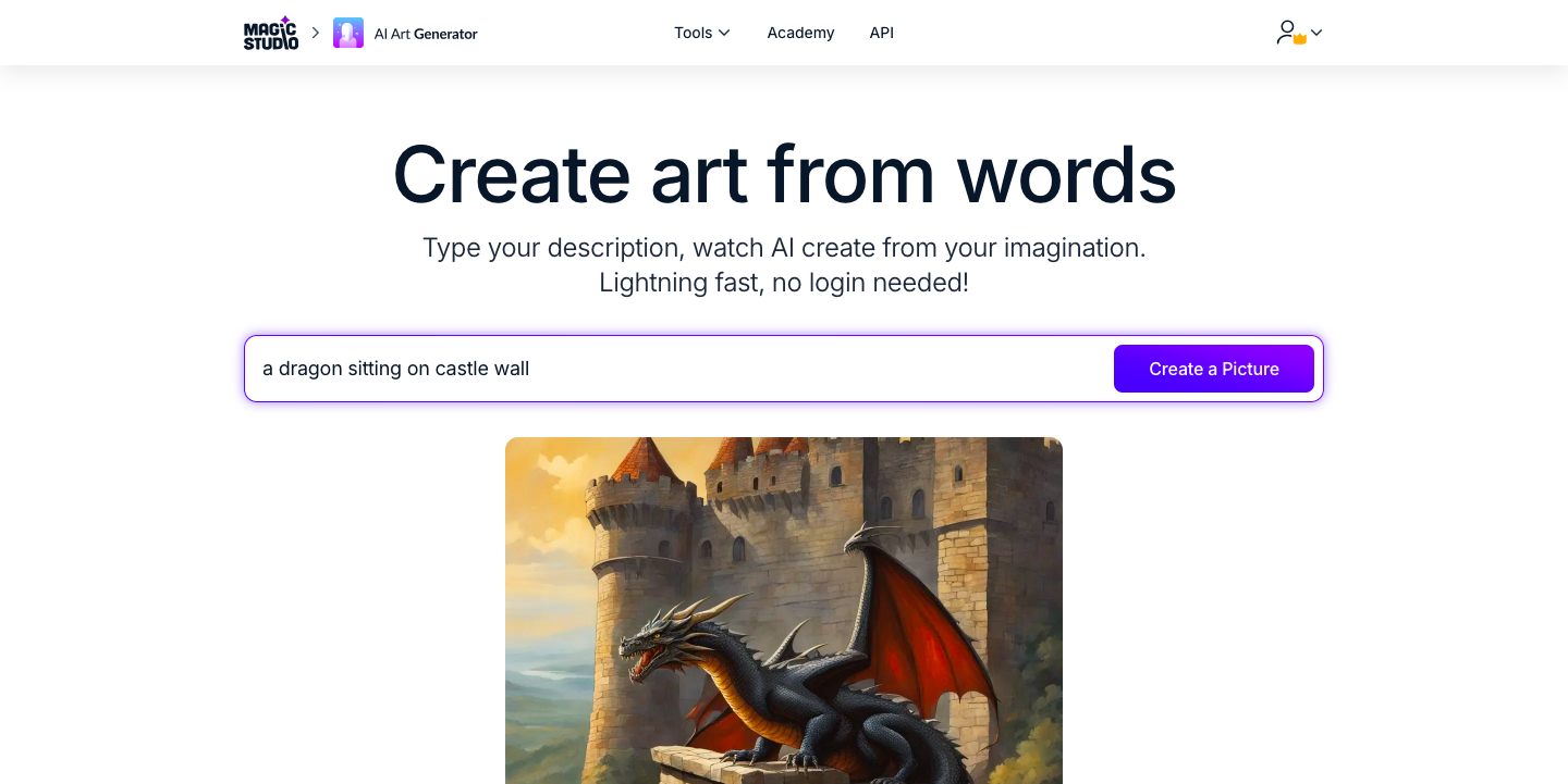 Magic studio offers a tool to create art from words