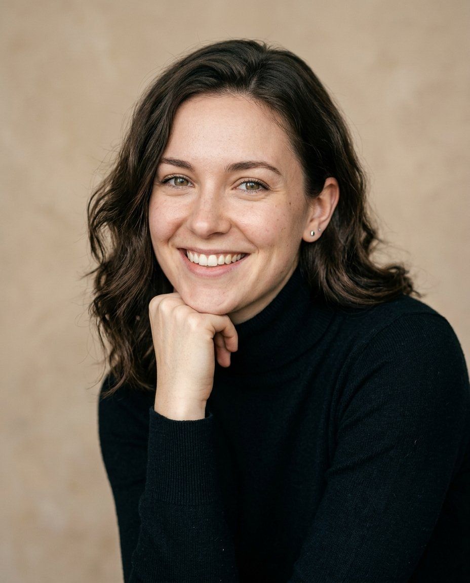 A woman in her twenties in a black turtleneck