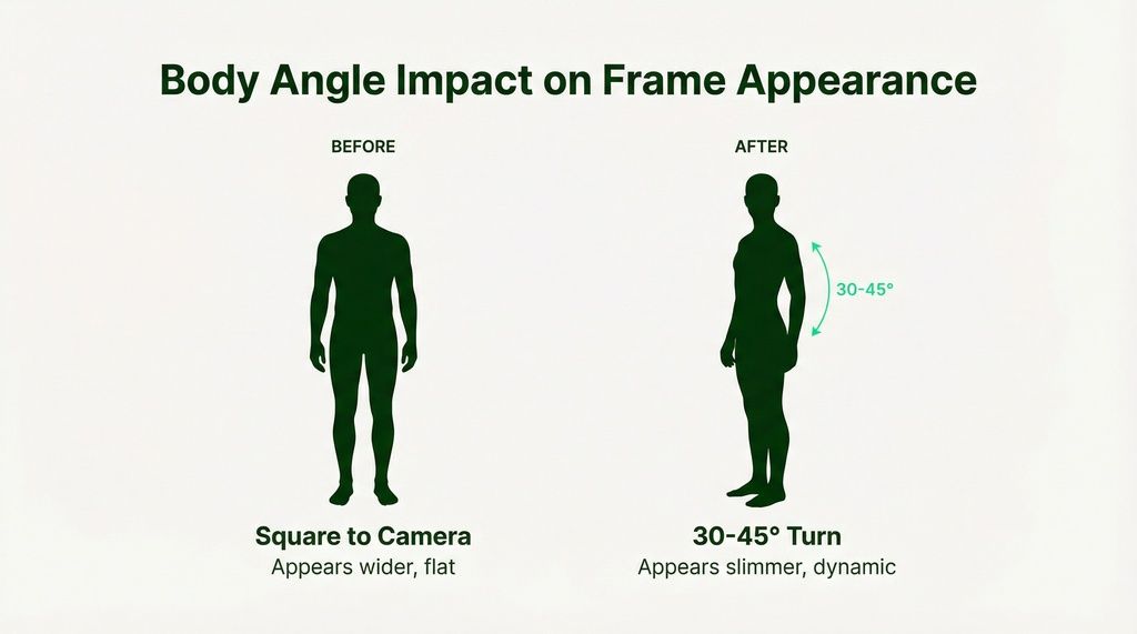 Two silhouettes: one square to the camera looking wider, one turned 30 to 45 degrees looking slimmer