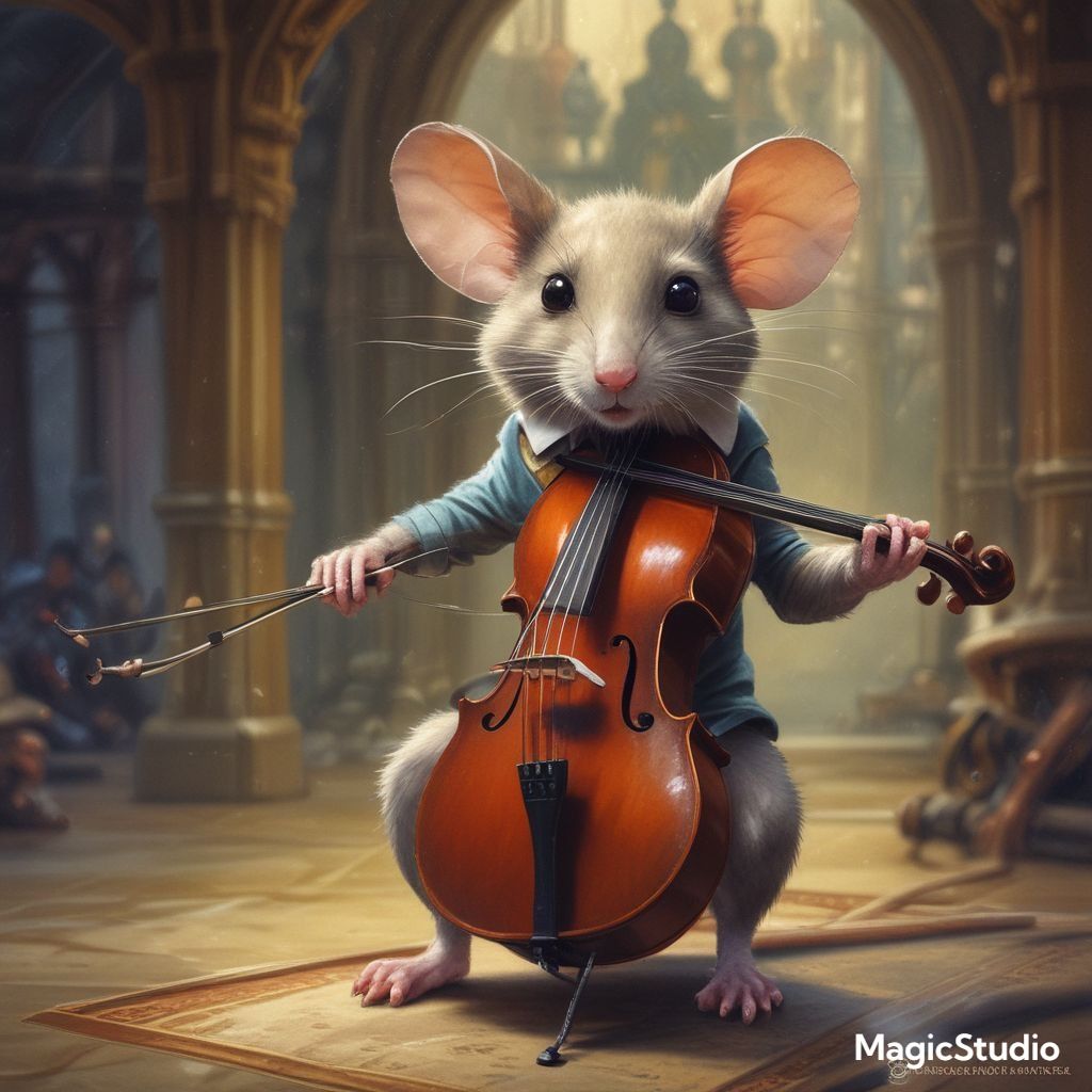 An AI-generated artwork of a mouse playing cello