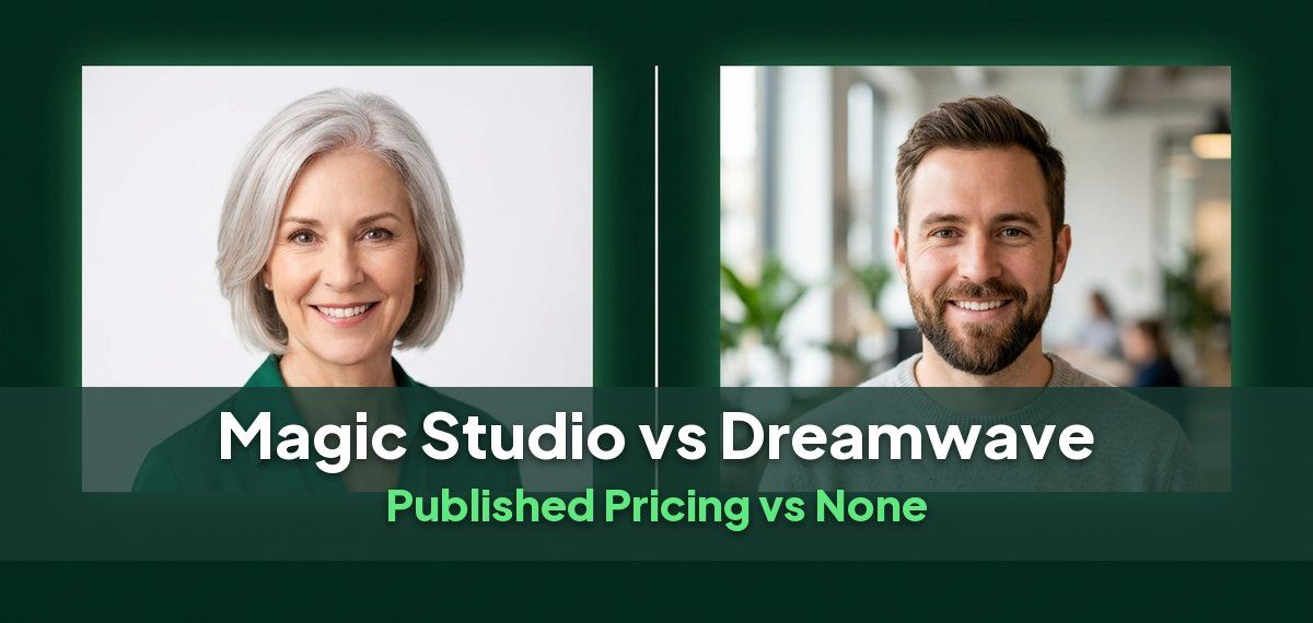 Two professional headshots side by side, for a comparison of Magic Studio and Dreamwave