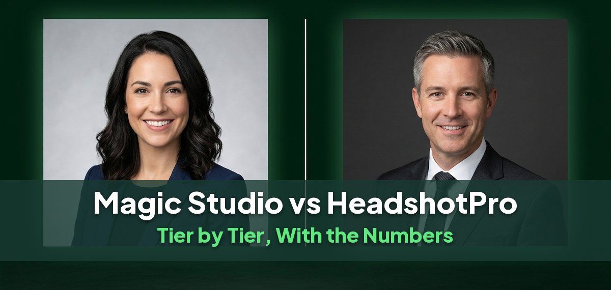 Two professional headshots side by side, for a comparison of Magic Studio and HeadshotPro