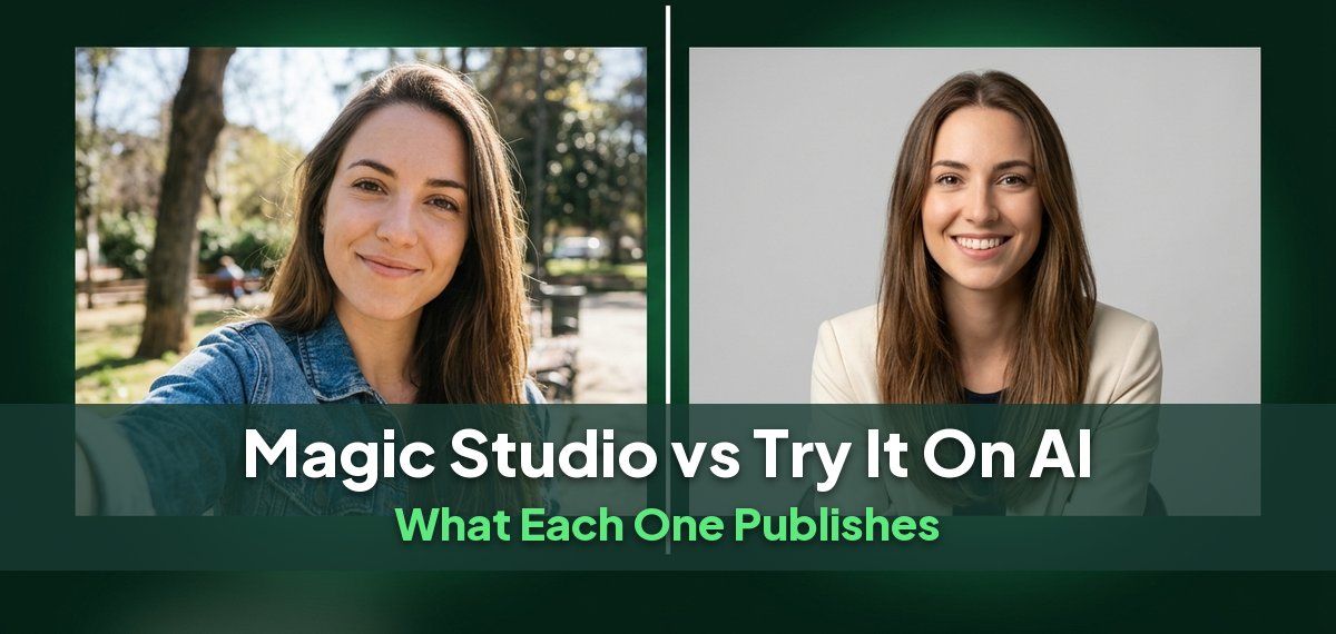 Two professional headshots side by side, for a comparison of Magic Studio and Try It On AI