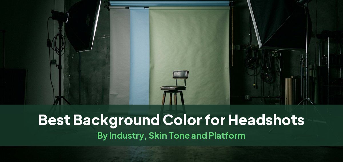 Gray, blue and sage green backdrop rolls in a photo studio, for a guide to headshot backgrounds
