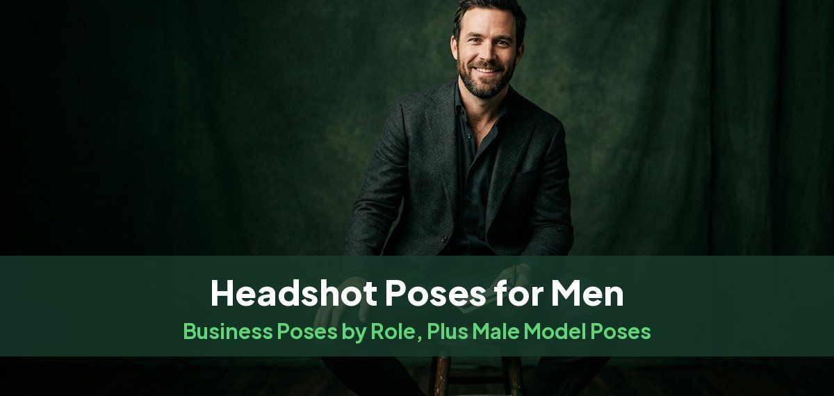 A man in a charcoal blazer leaning forward on a stool in a studio, for a guide to headshot poses for men
