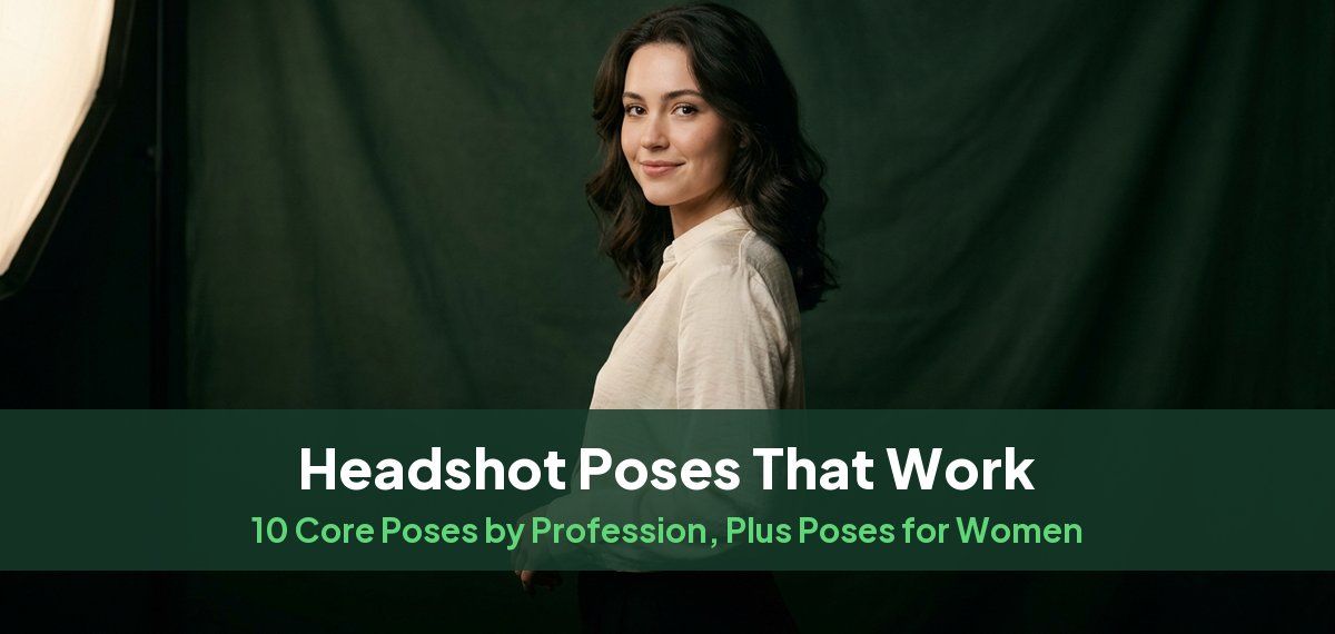 A woman in a cream blouse in a three-quarter turn in a studio, for a guide to headshot poses