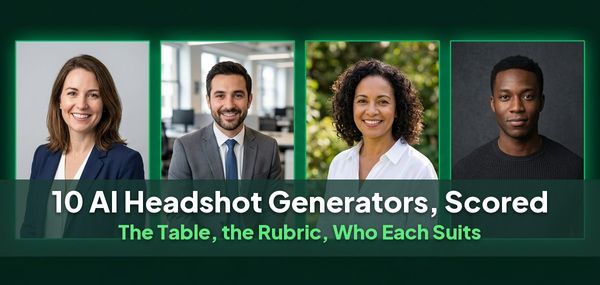 A row of professional headshots in different styles, for a scored comparison of AI headshot generators