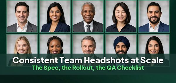 A grid of team headshots with matching backgrounds, crops and lighting