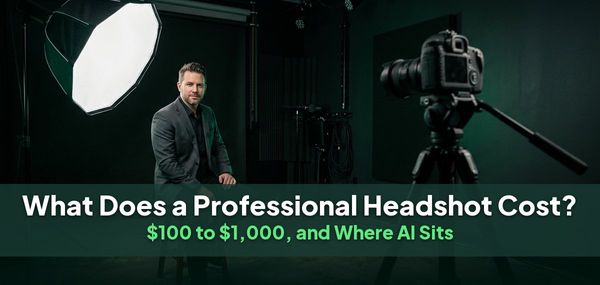 A photographer's studio with lights set up for a headshot session, for a guide to what professional headshots cost