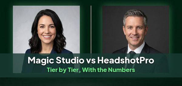 Two professional headshots side by side, for a comparison of Magic Studio and HeadshotPro