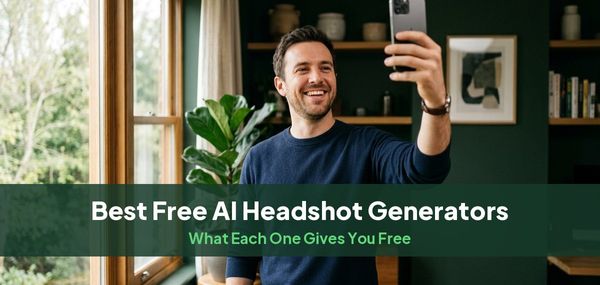 A smiling man taking a selfie by a window, for a guide to the best free AI headshot generators