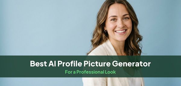 A woman in a cream blazer smiling against a soft blue backdrop, for a guide to AI profile picture generators