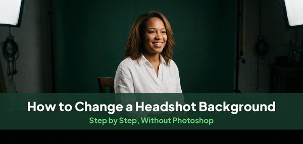 A smiling woman in front of a green screen in a small studio, for a guide to changing headshot backgrounds